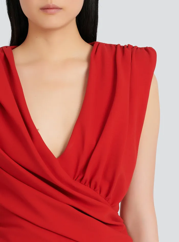 Balmain Dresses Womens Short Draped Jersey Dress Red Balmain Dresses Womens Short Draped Jersey Dress Red