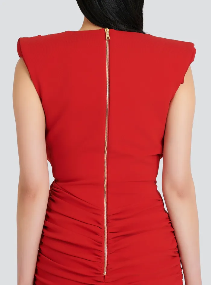 Balmain Dresses Womens Short Draped Jersey Dress Red Balmain Dresses Womens Short Draped Jersey Dress Red