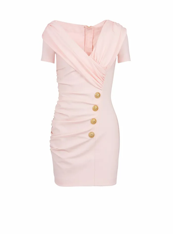 Balmain Dresses Womens Short Draped Jersey OffTheShoulder Dress Pink