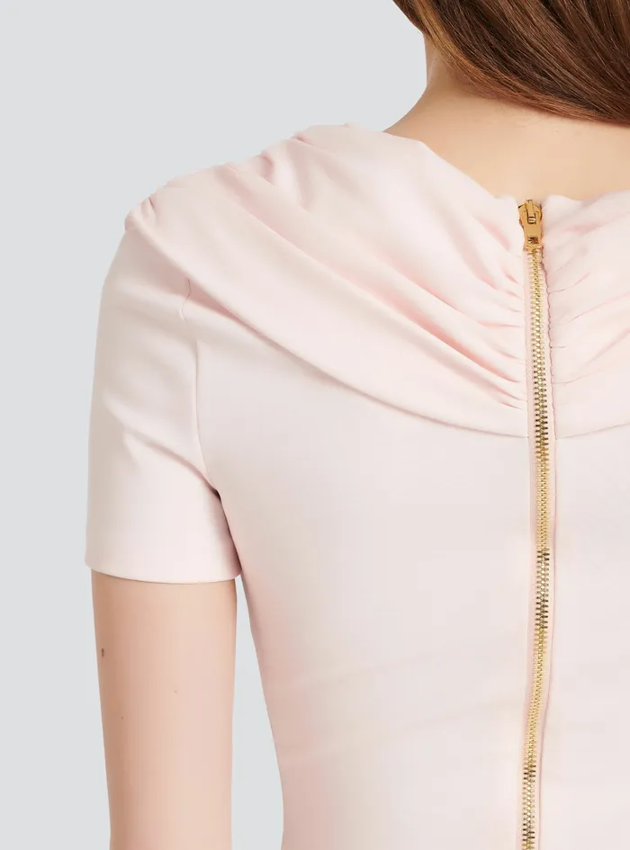 Balmain Dresses Womens Short Draped Jersey OffTheShoulder Dress Pink Balmain Dresses Womens Short Draped Jersey OffTheShoulder Dress Pink