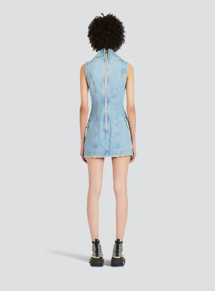 Balmain Dresses Womens Short EcoDesigned Denim Dress With GoldTone DoubleButtoned Fastening Blue Balmain Dresses Womens Short EcoDesigned Denim Dress With GoldTone DoubleButtoned Fastening Blue