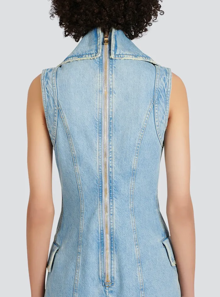 Balmain Dresses Womens Short EcoDesigned Denim Dress With GoldTone DoubleButtoned Fastening Blue Balmain Dresses Womens Short EcoDesigned Denim Dress With GoldTone DoubleButtoned Fastening Blue