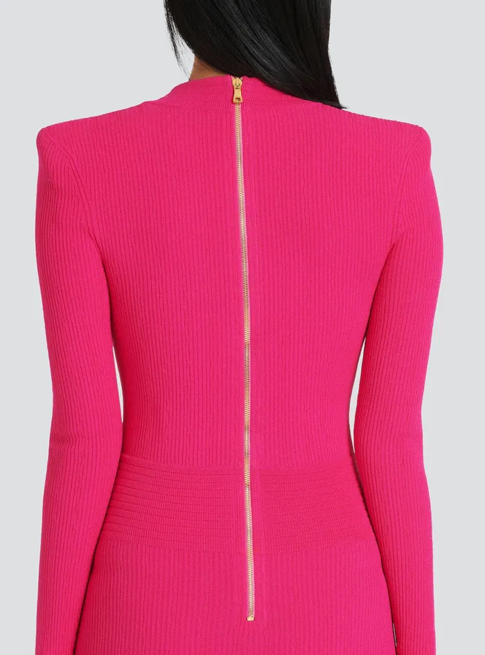 Balmain Dresses Womens Short EcoDesigned Knit Dress With GoldTone Buttons Pink