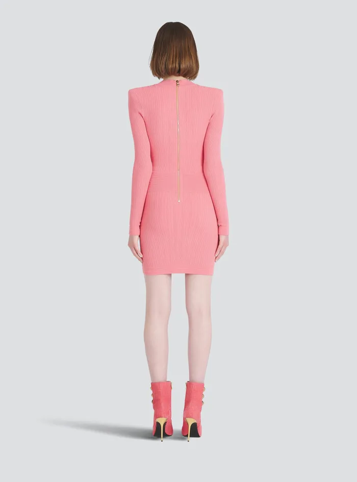 Balmain Dresses Womens Short EcoDesigned Knit Dress With GoldTone Buttons Pink
