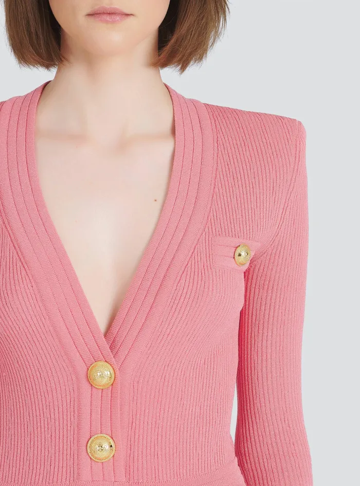 Balmain Dresses Womens Short EcoDesigned Knit Dress With GoldTone Buttons Pink