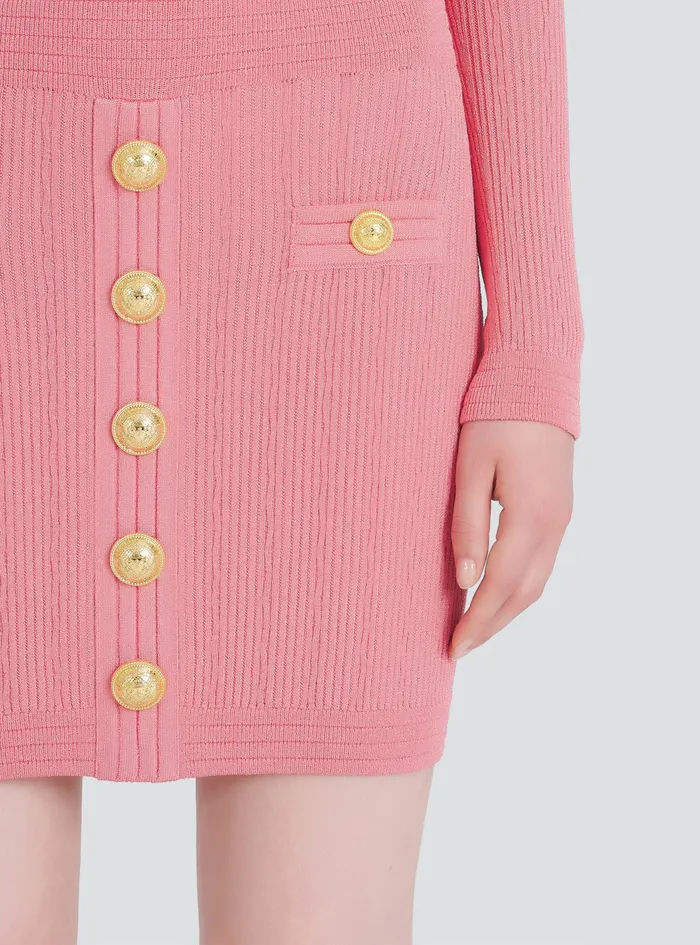 Balmain Dresses Womens Short EcoDesigned Knit Dress With GoldTone Buttons Pink