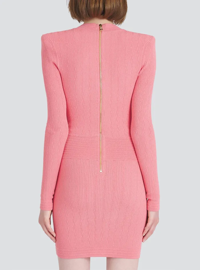Balmain Dresses Womens Short EcoDesigned Knit Dress With GoldTone Buttons Pink