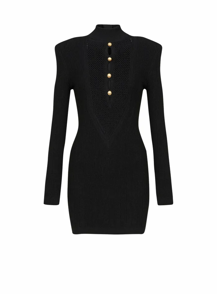 Balmain Dresses Womens Short Knit BibFront EcoDesigned Dress Black