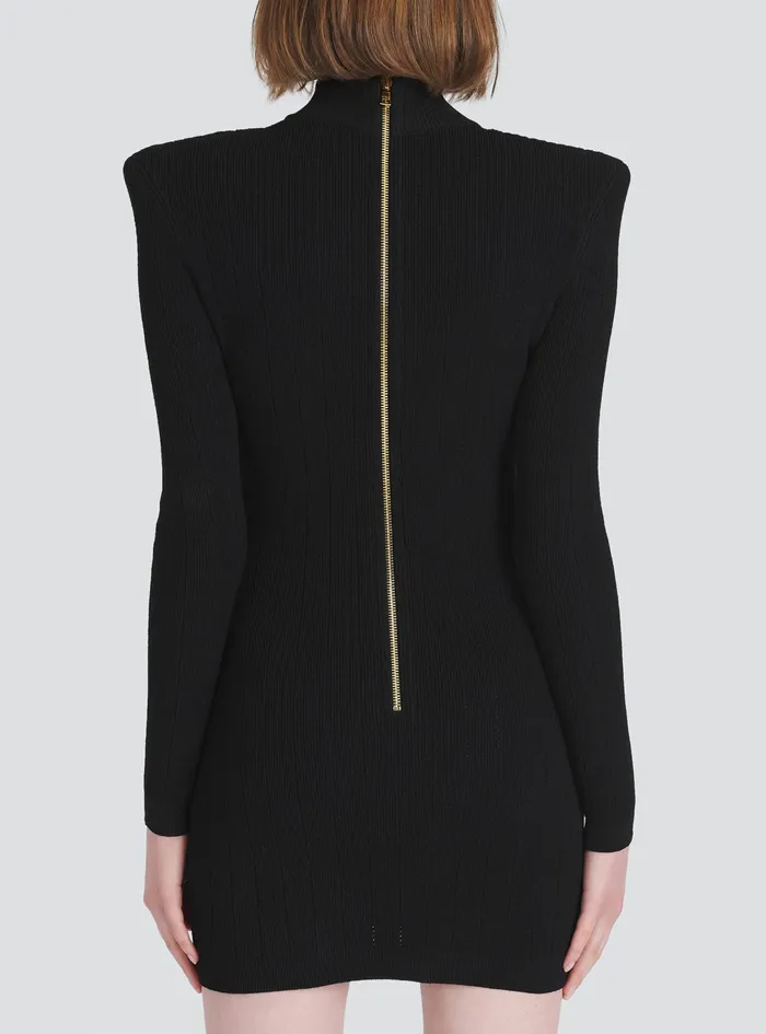 Balmain Dresses Womens Short Knit BibFront EcoDesigned Dress Black Balmain Dresses Womens Short Knit BibFront EcoDesigned Dress Black