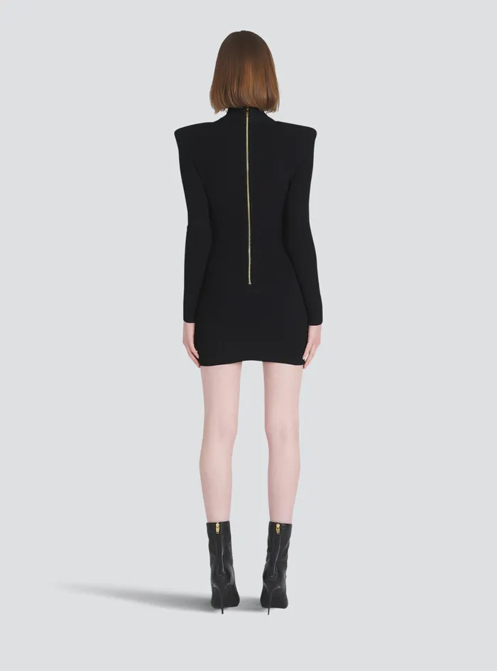 Balmain Dresses Womens Short Knit BibFront EcoDesigned Dress Black Balmain Dresses Womens Short Knit BibFront EcoDesigned Dress Black