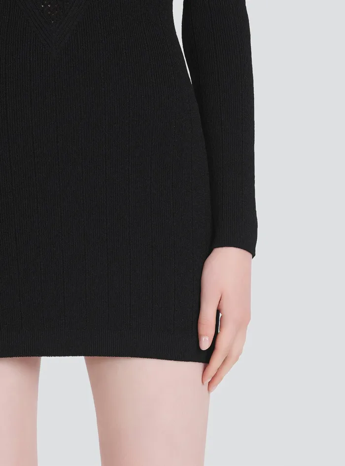 Balmain Dresses Womens Short Knit BibFront EcoDesigned Dress Black Balmain Dresses Womens Short Knit BibFront EcoDesigned Dress Black