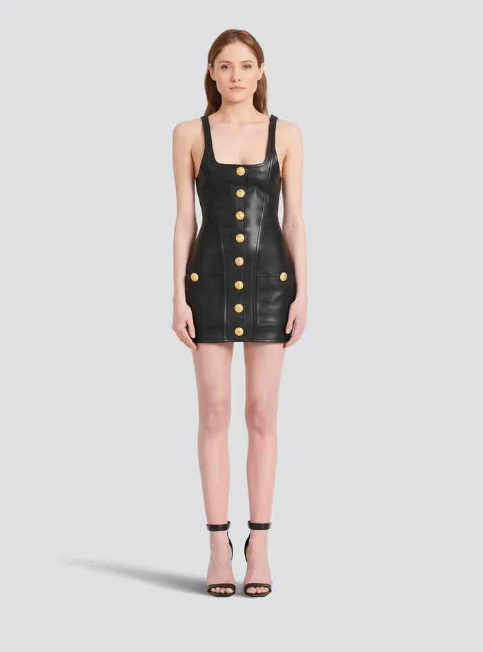 Balmain Dresses Womens Short Leather Dress Black