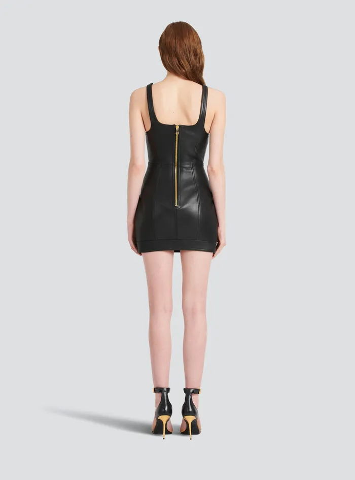 Balmain Dresses Womens Short Leather Dress Black