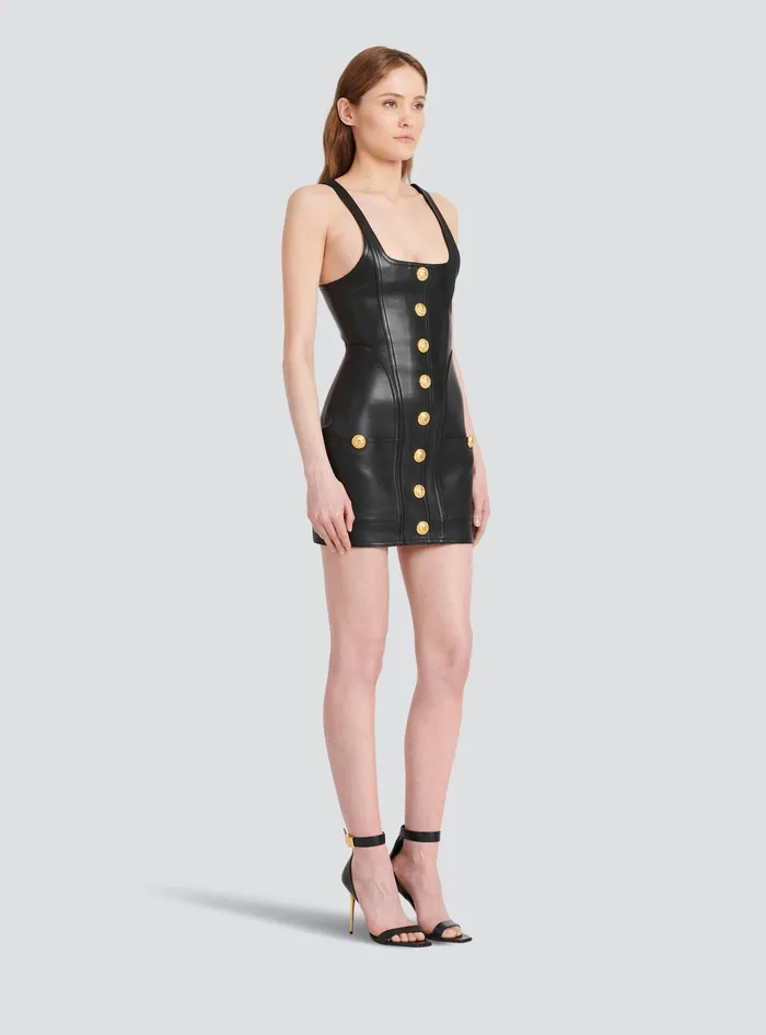 Balmain Dresses Womens Short Leather Dress Black