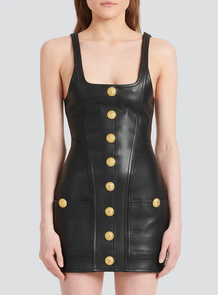 Balmain Dresses Womens Short Leather Dress Black