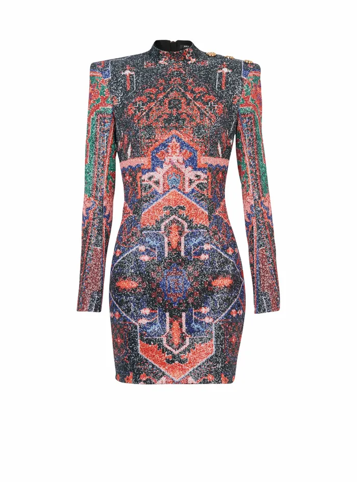 Balmain Dresses Womens Short Multicolor Sequined Dress Multicolor