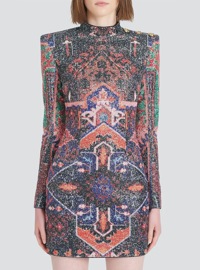 Balmain Dresses Womens Short Multicolor Sequined Dress Multicolor Balmain Dresses Womens Short Multicolor Sequined Dress Multicolor