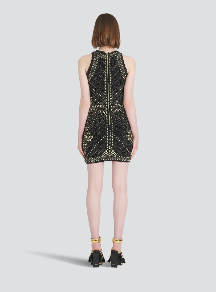 Balmain Dresses Womens Short Tweed Dress With Embroidered GoldTone Studs Gold Balmain Dresses Womens Short Tweed Dress With Embroidered GoldTone Studs Gold