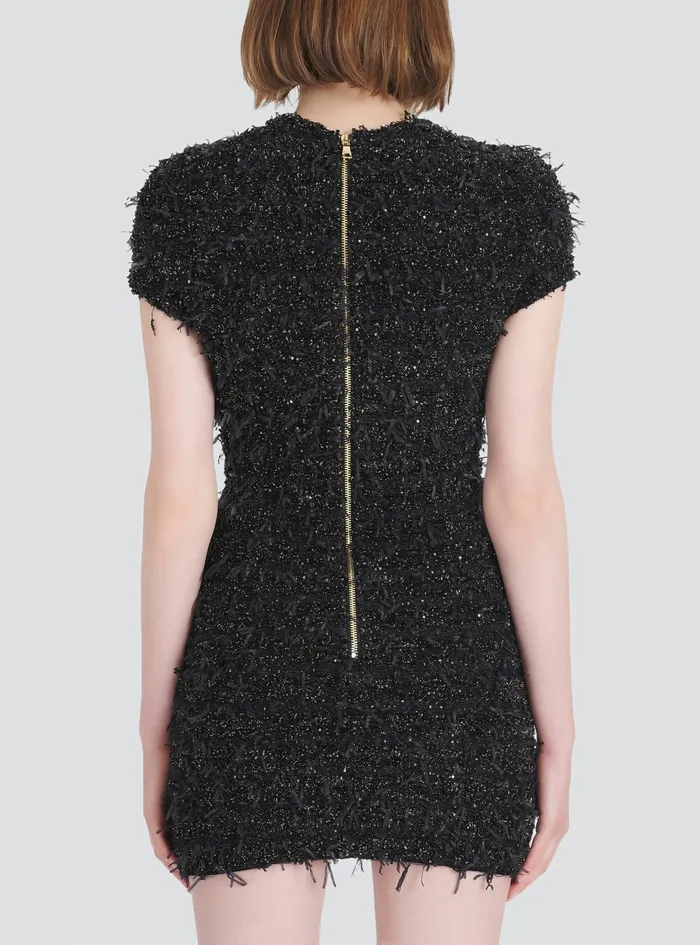 Balmain Dresses Womens Short Tweed Dress With GoldTone Buttons Black Balmain Dresses Womens Short Tweed Dress With GoldTone Buttons Black