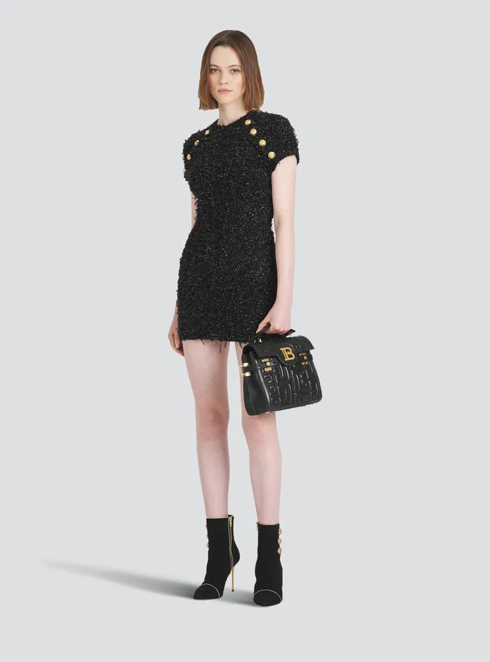 Balmain Dresses Womens Short Tweed Dress With GoldTone Buttons Black Balmain Dresses Womens Short Tweed Dress With GoldTone Buttons Black