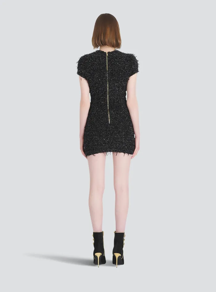 Balmain Dresses Womens Short Tweed Dress With GoldTone Buttons Black Balmain Dresses Womens Short Tweed Dress With GoldTone Buttons Black