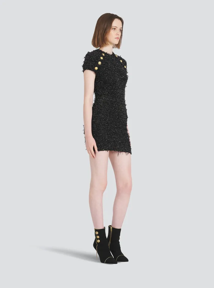 Balmain Dresses Womens Short Tweed Dress With GoldTone Buttons Black Balmain Dresses Womens Short Tweed Dress With GoldTone Buttons Black