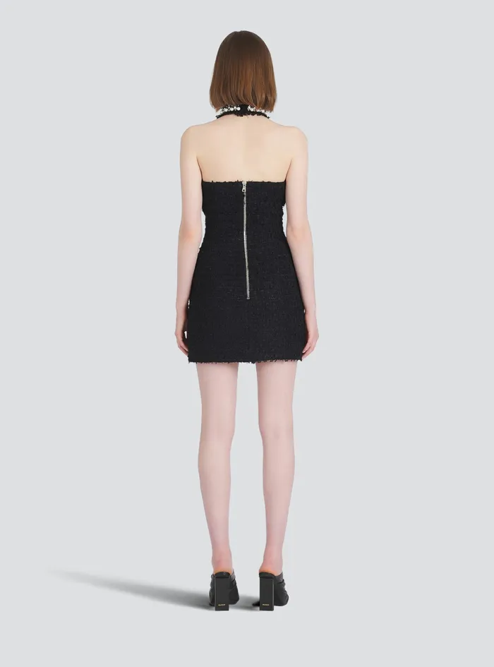 Balmain Dresses Womens Short Tweed Dress With Multicolor Jewel Embroidery Black