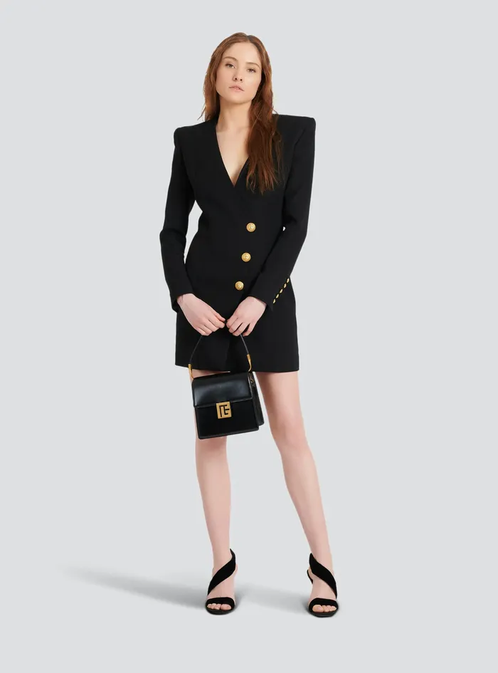Balmain Dresses Womens Short Wool Dress Black Balmain Dresses Womens Short Wool Dress Black