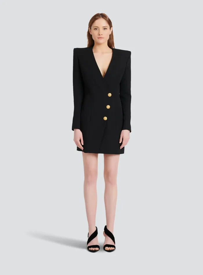 Balmain Dresses Womens Short Wool Dress Black Balmain Dresses Womens Short Wool Dress Black