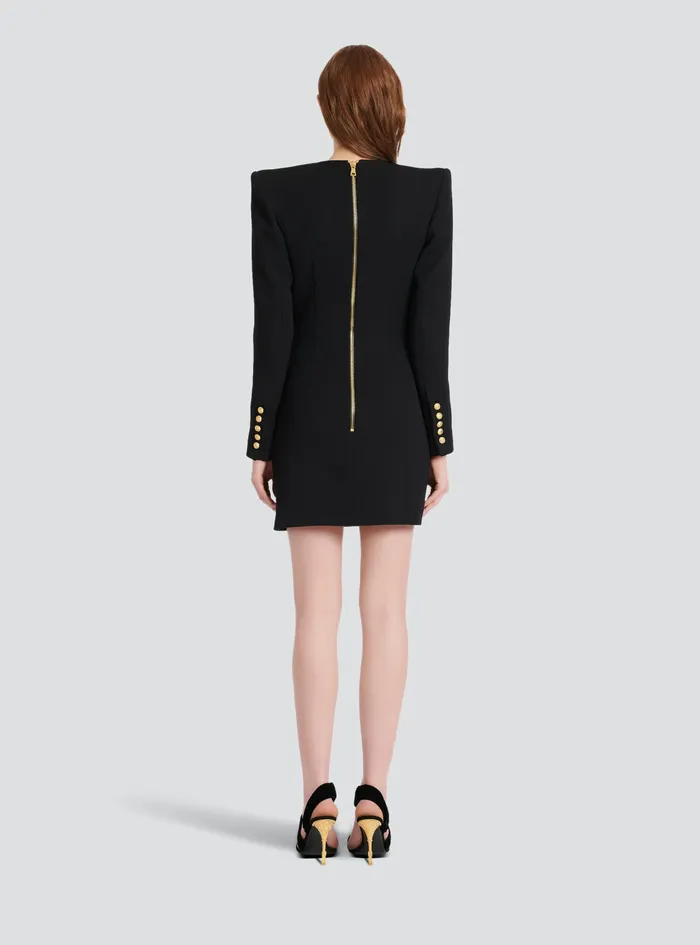 Balmain Dresses Womens Short Wool Dress Black Balmain Dresses Womens Short Wool Dress Black