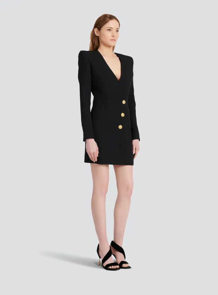 Balmain Dresses Womens Short Wool Dress Black Balmain Dresses Womens Short Wool Dress Black