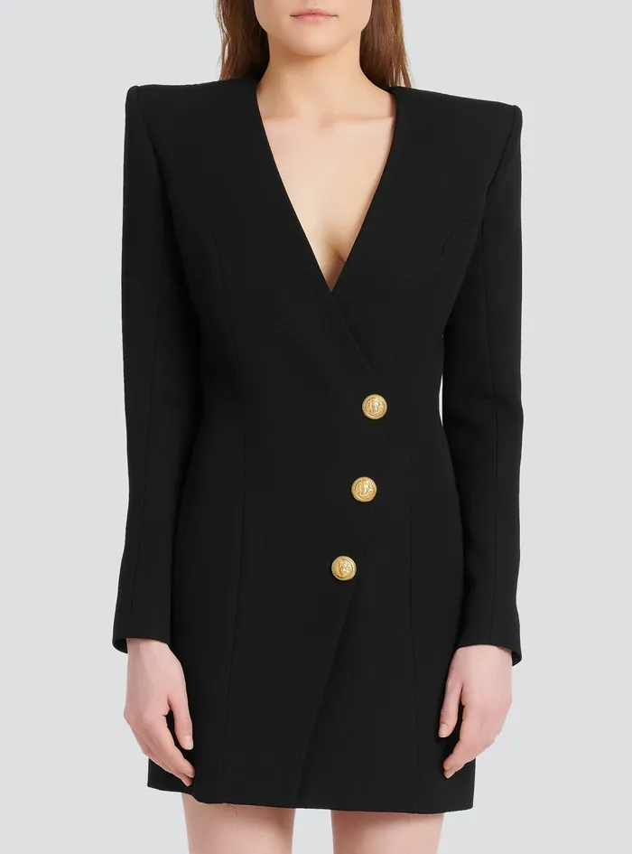 Balmain Dresses Womens Short Wool Dress Black Balmain Dresses Womens Short Wool Dress Black