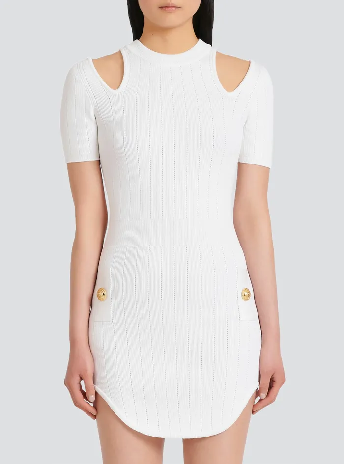 Balmain Dresses Womens ShortecoDesigned Knit Dress White Balmain Dresses Womens ShortecoDesigned Knit Dress White