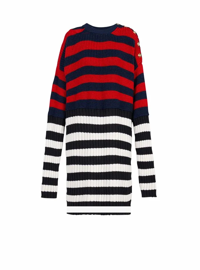 Balmain Dresses Womens Striped Wool Dress Multicolor