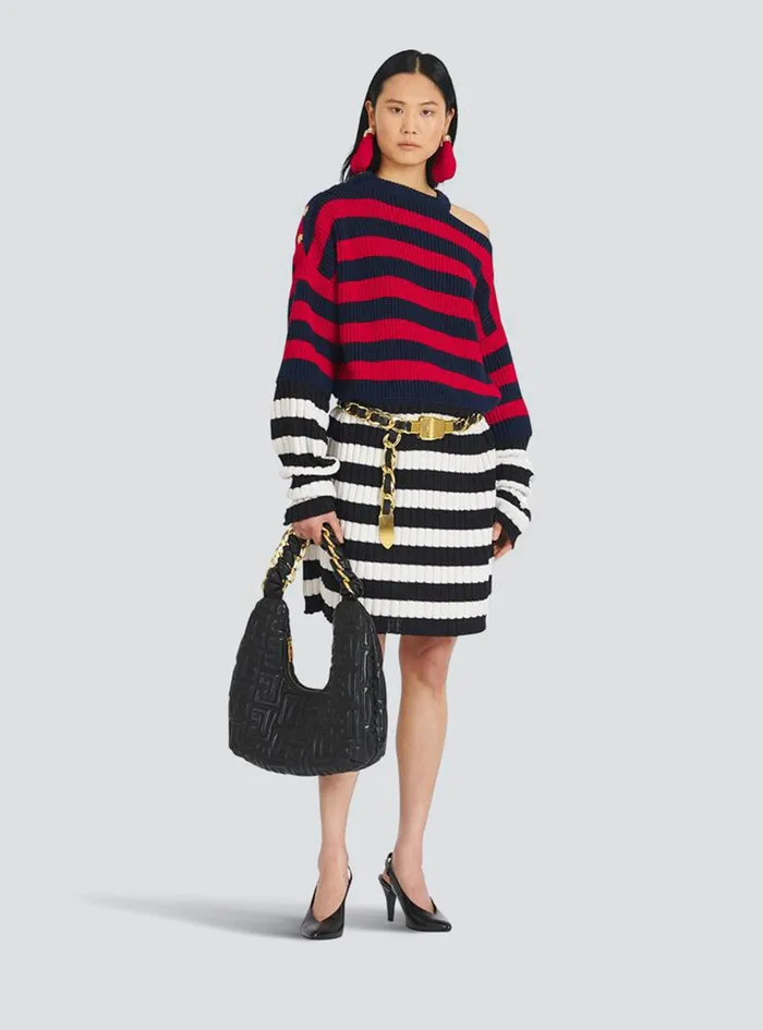 Balmain Dresses Womens Striped Wool Dress Multicolor