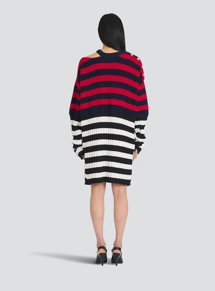 Balmain Dresses Womens Striped Wool Dress Multicolor