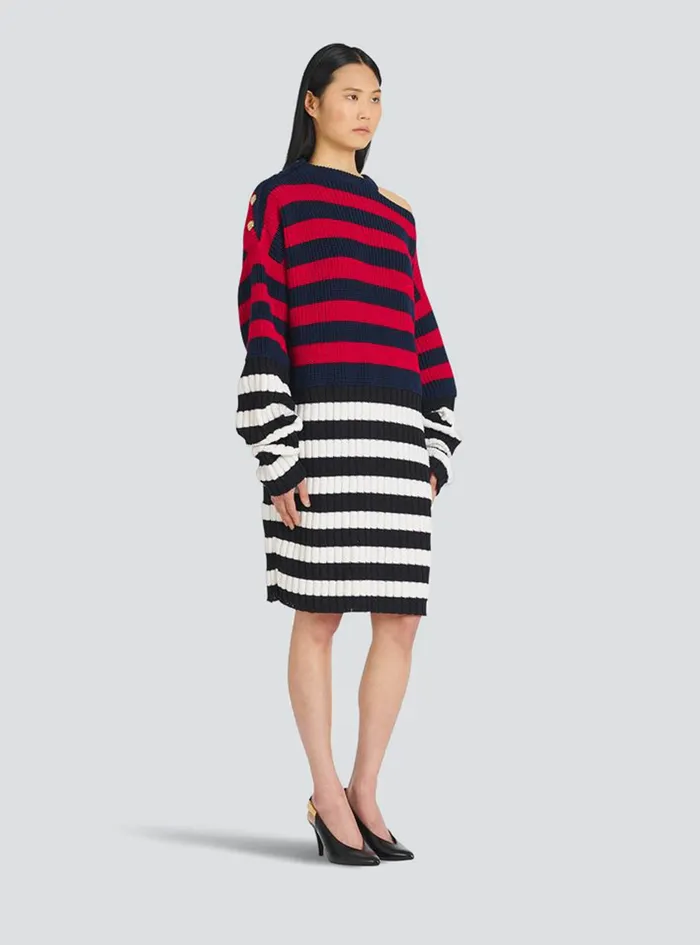 Balmain Dresses Womens Striped Wool Dress Multicolor