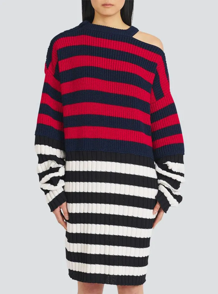 Balmain Dresses Womens Striped Wool Dress Multicolor