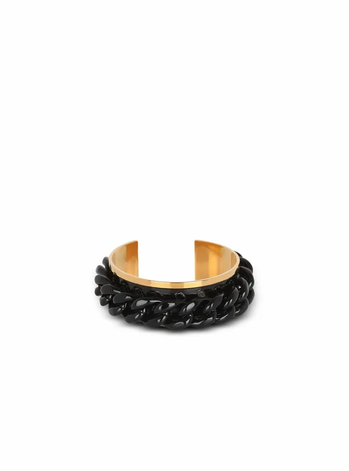 Balmain Fashion Jewelry Womens Brass Chain Cuff Bracelet Black