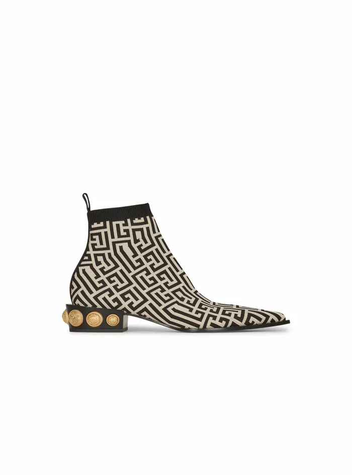 Balmain Flats Womens Bicolor Stretch Knit Coin Ankle Boots Black