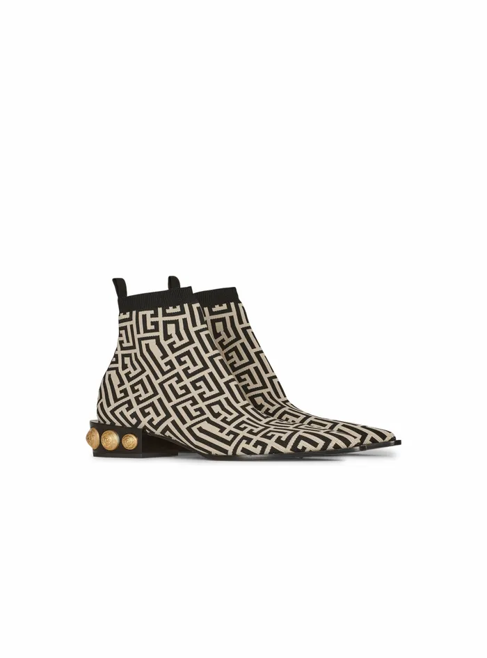 Balmain Flats Womens Bicolor Stretch Knit Coin Ankle Boots Black Balmain Flats Womens Bicolor Stretch Knit Coin Ankle Boots Black