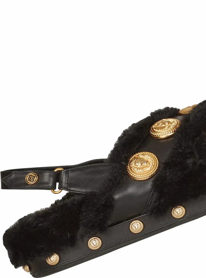 Balmain Flats Womens Faux Fur And Leather Tam Flat Sandals Black Balmain Flats Womens Faux Fur And Leather Tam Flat Sandals Black