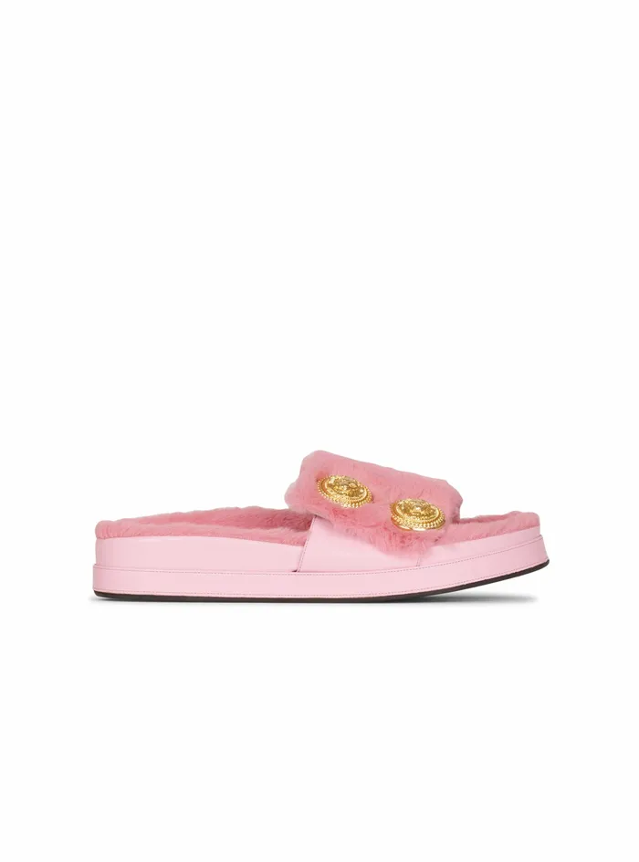Balmain Flats Womens Faux Fur Tam Flat Mules Pink
