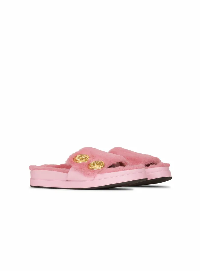 Balmain Flats Womens Faux Fur Tam Flat Mules Pink Balmain Flats Womens Faux Fur Tam Flat Mules Pink