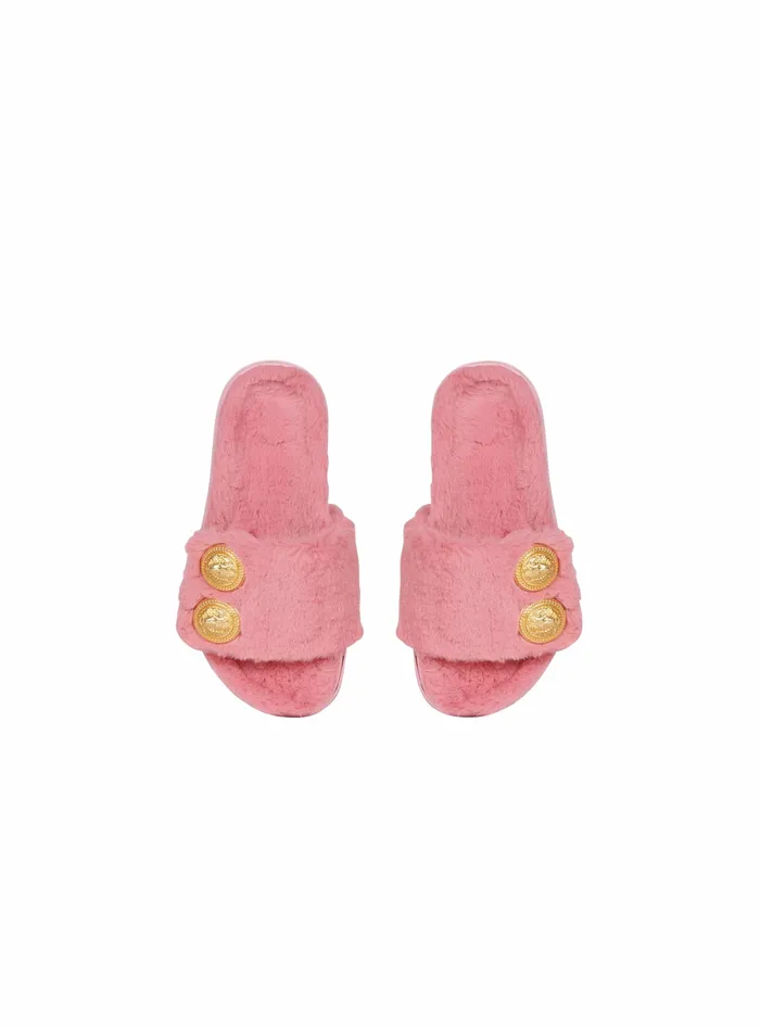 Balmain Flats Womens Faux Fur Tam Flat Mules Pink Balmain Flats Womens Faux Fur Tam Flat Mules Pink
