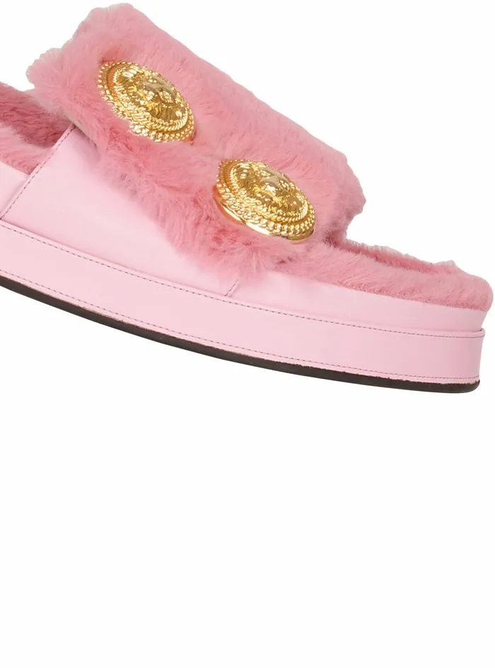 Balmain Flats Womens Faux Fur Tam Flat Mules Pink Balmain Flats Womens Faux Fur Tam Flat Mules Pink