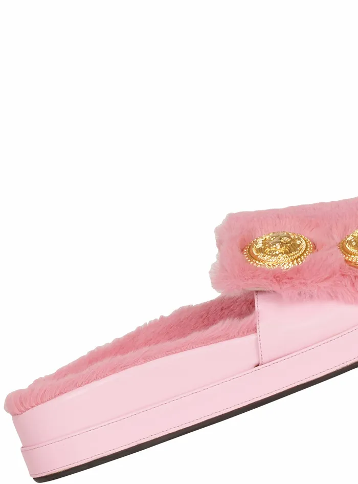 Balmain Flats Womens Faux Fur Tam Flat Mules Pink Balmain Flats Womens Faux Fur Tam Flat Mules Pink