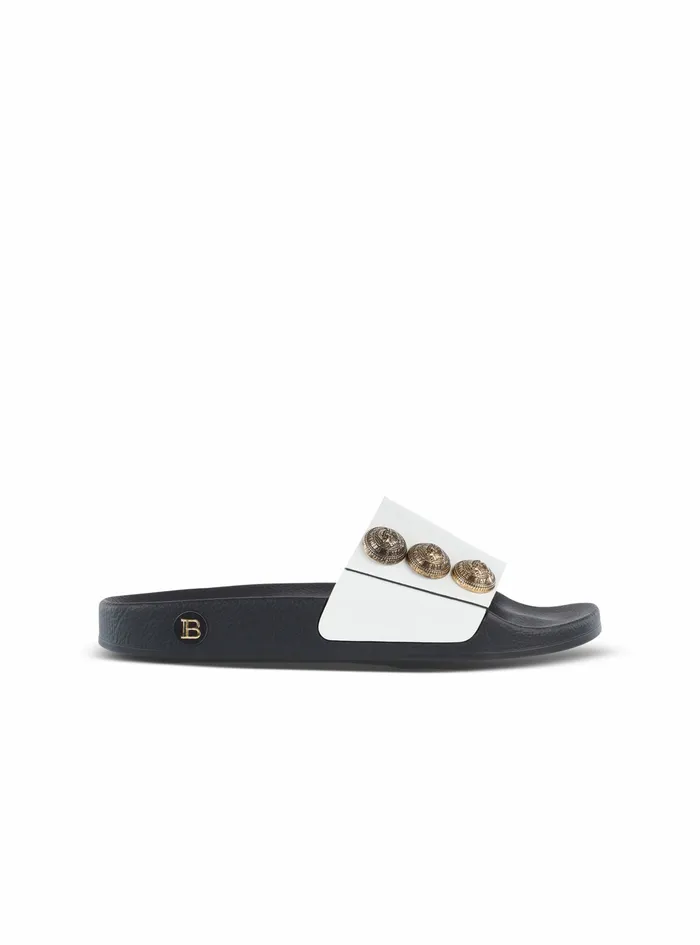 Balmain Flats Womens Leather Symi Flat Sandals White