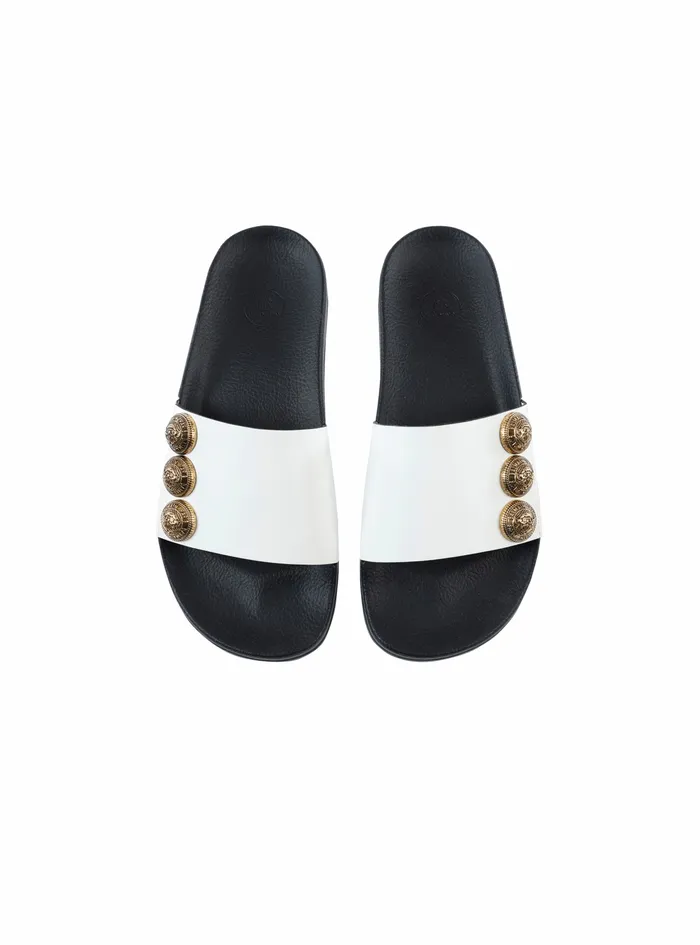 Balmain Flats Womens Leather Symi Flat Sandals White Balmain Flats Womens Leather Symi Flat Sandals White
