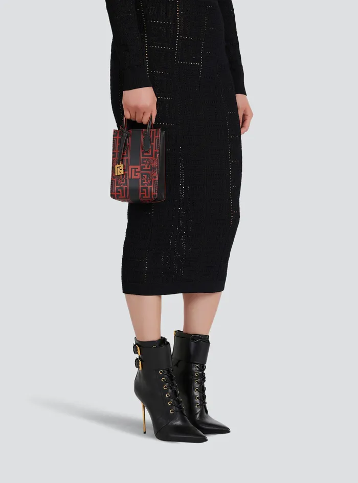 Balmain Folded Shopping Bags Womens MiniSized Bicolor Leather Chinese New Year Balmain Bag Red